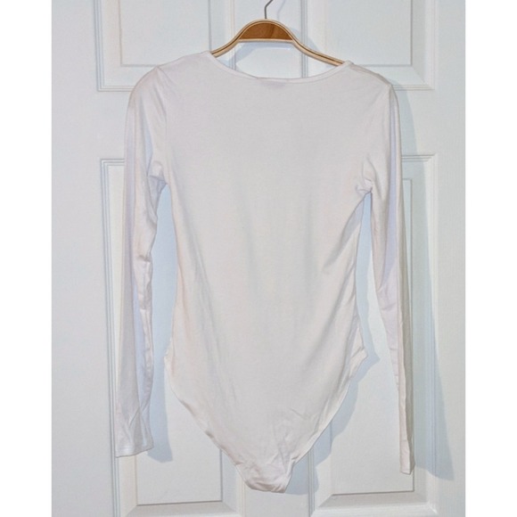 MANGOPop White Bodysuit Square Neck Long Sleeve Top Fitted Corset Detail‎ S NWT - Picture 6 of 9